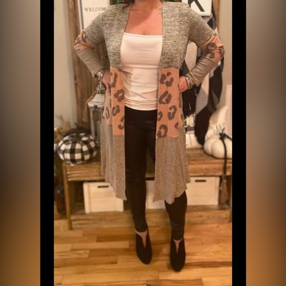 A.GAIN Gray, Brown & Black Leopard Animal Print Cardigan Duster Kimono - Picture 8 of 10